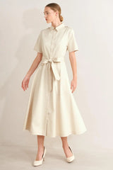 SANDSTONE GRACE WOVEN MIDI SHIRT DRESS - Flying Tomato - Flyclothing LLC