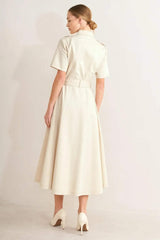 SANDSTONE GRACE WOVEN MIDI SHIRT DRESS - Flying Tomato - Flyclothing LLC