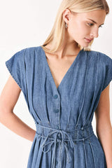 MIDNIGHT FLOW DENIM MIDI DRESS - Flying Tomato - Flyclothing LLC
