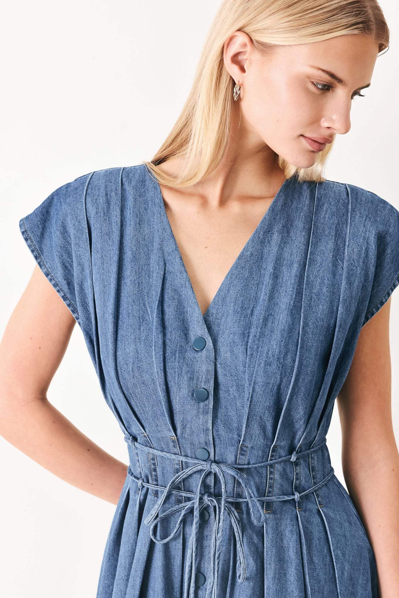MIDNIGHT FLOW DENIM MIDI DRESS - Flying Tomato - Flyclothing LLC