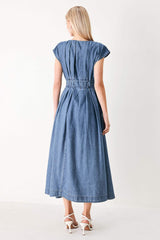 MIDNIGHT FLOW DENIM MIDI DRESS - Flying Tomato - Flyclothing LLC