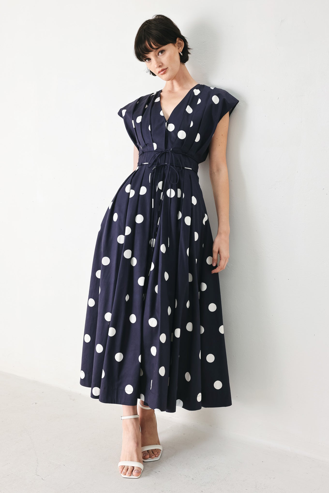 BLUE MOON DOT WOVEN MIDI DRESS - Flying Tomato - Flyclothing LLC