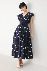 BLUE MOON DOT WOVEN MIDI DRESS - Flying Tomato - Flyclothing LLC