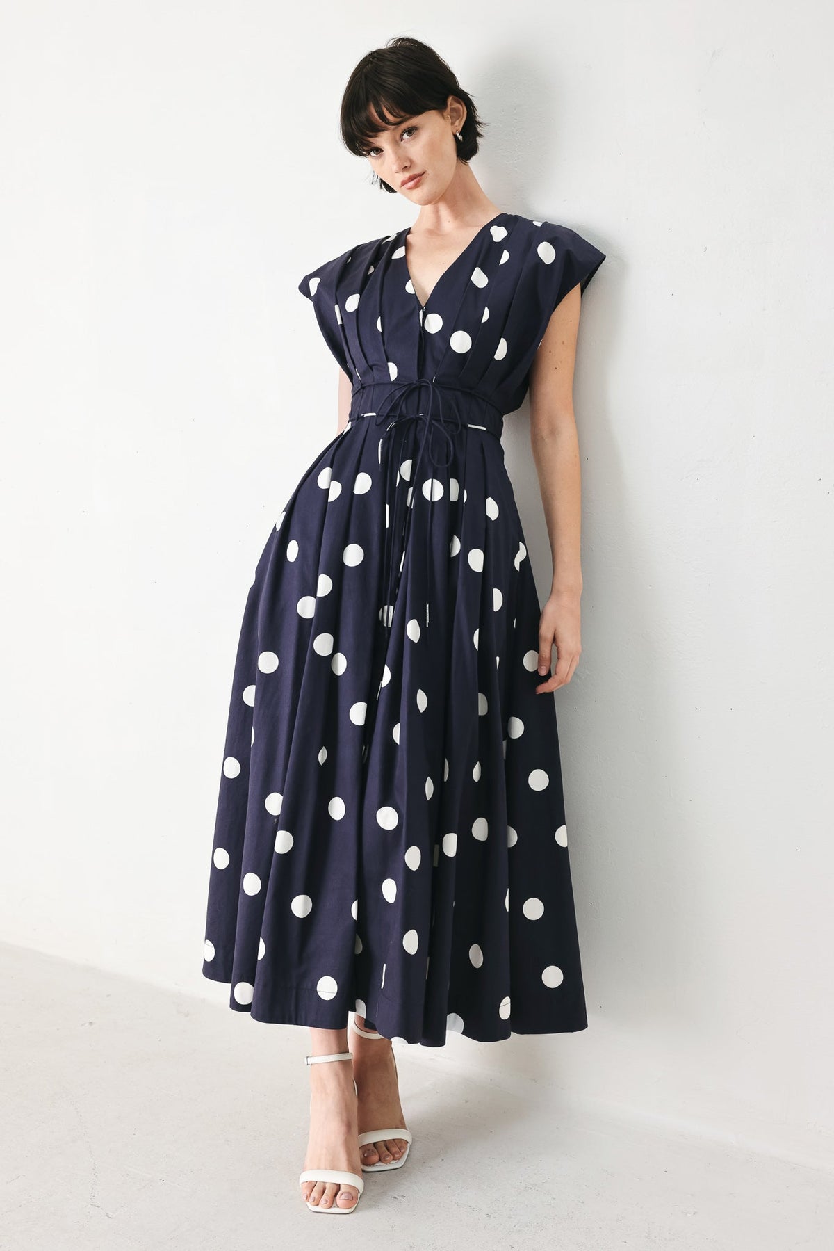 BLUE MOON DOT WOVEN MIDI DRESS - Flying Tomato - Flyclothing LLC
