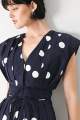 BLUE MOON DOT WOVEN MIDI DRESS - Flying Tomato - Flyclothing LLC