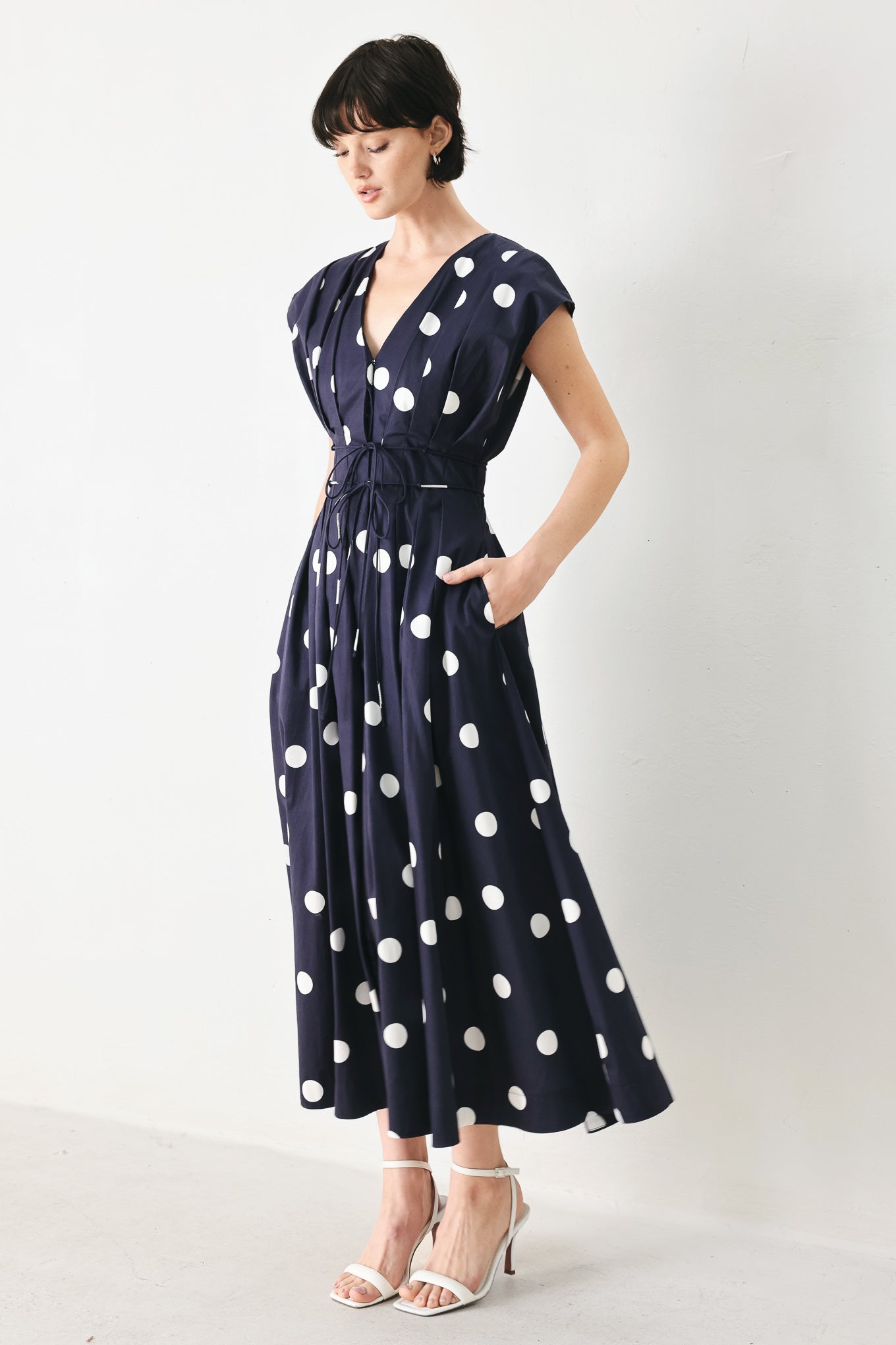 BLUE MOON DOT WOVEN MIDI DRESS - Flying Tomato - Flyclothing LLC