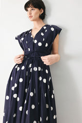 BLUE MOON DOT WOVEN MIDI DRESS - Flying Tomato - Flyclothing LLC