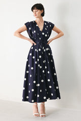 BLUE MOON DOT WOVEN MIDI DRESS - Flying Tomato - Flyclothing LLC