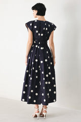 BLUE MOON DOT WOVEN MIDI DRESS - Flying Tomato - Flyclothing LLC