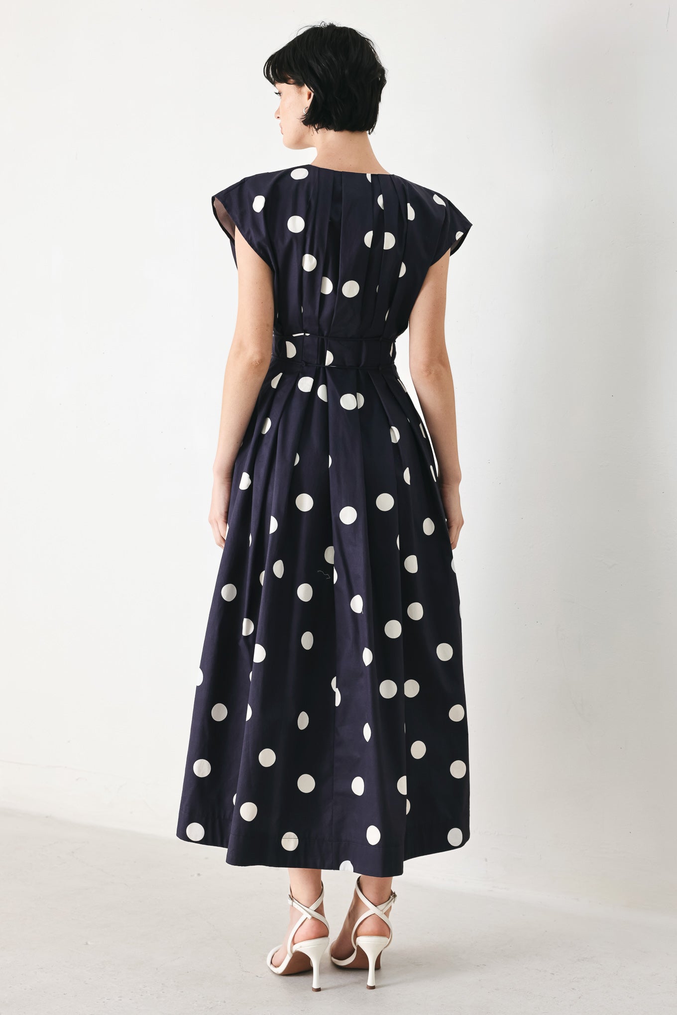 BLUE MOON DOT WOVEN MIDI DRESS - Flying Tomato - Flyclothing LLC