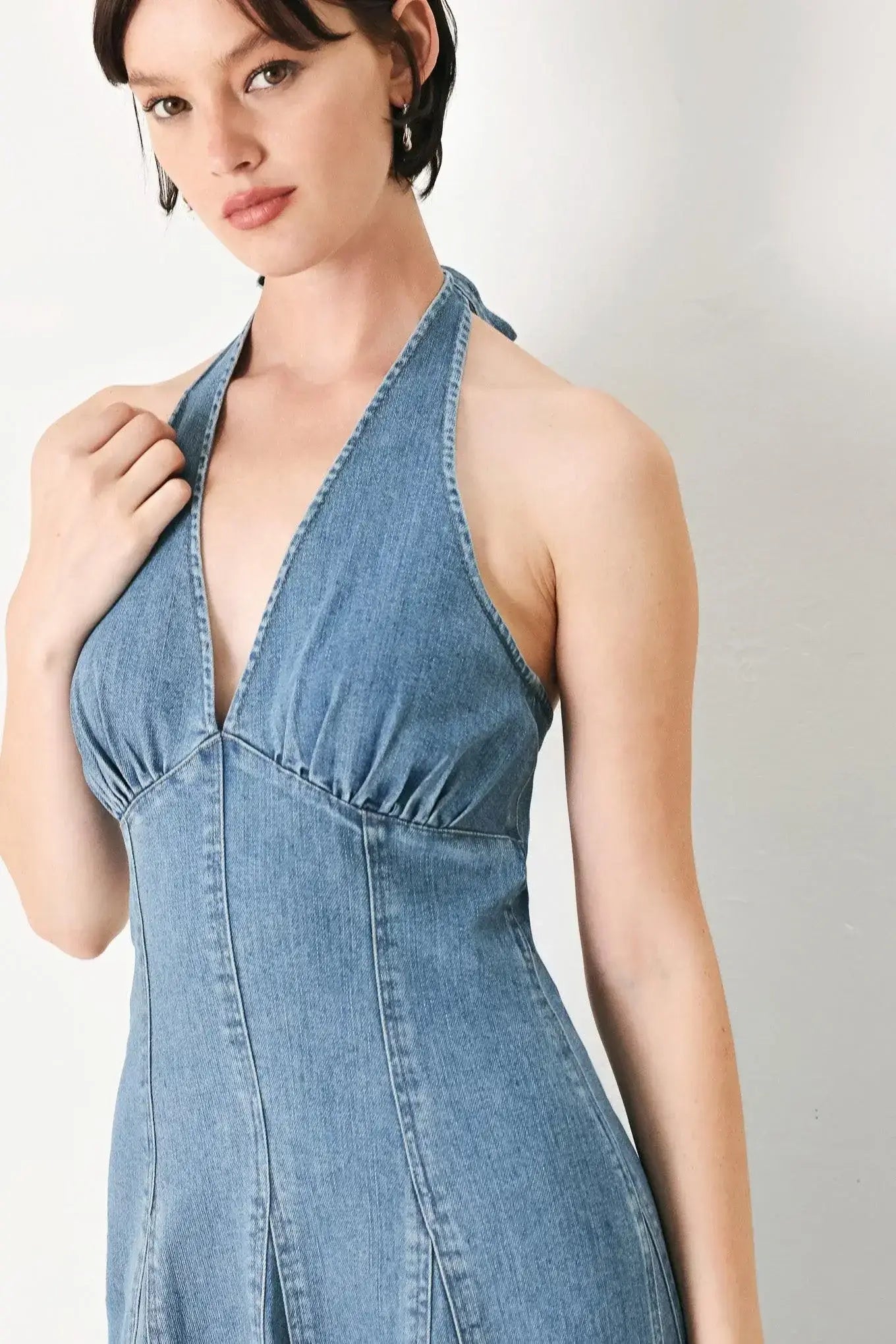 BLUE BLOSSOM DENIM MIDI DRESS - Flying Tomato - Flyclothing LLC