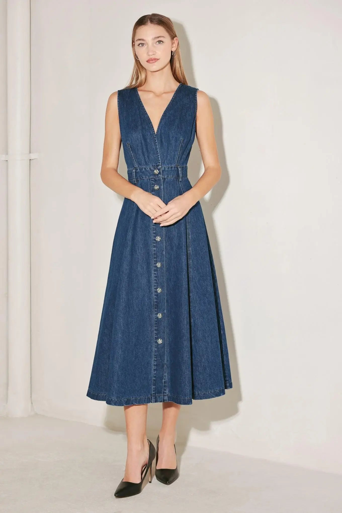 PARIS IN DENIM MIDI DRESS - Flying Tomato - Flyclothing LLC
