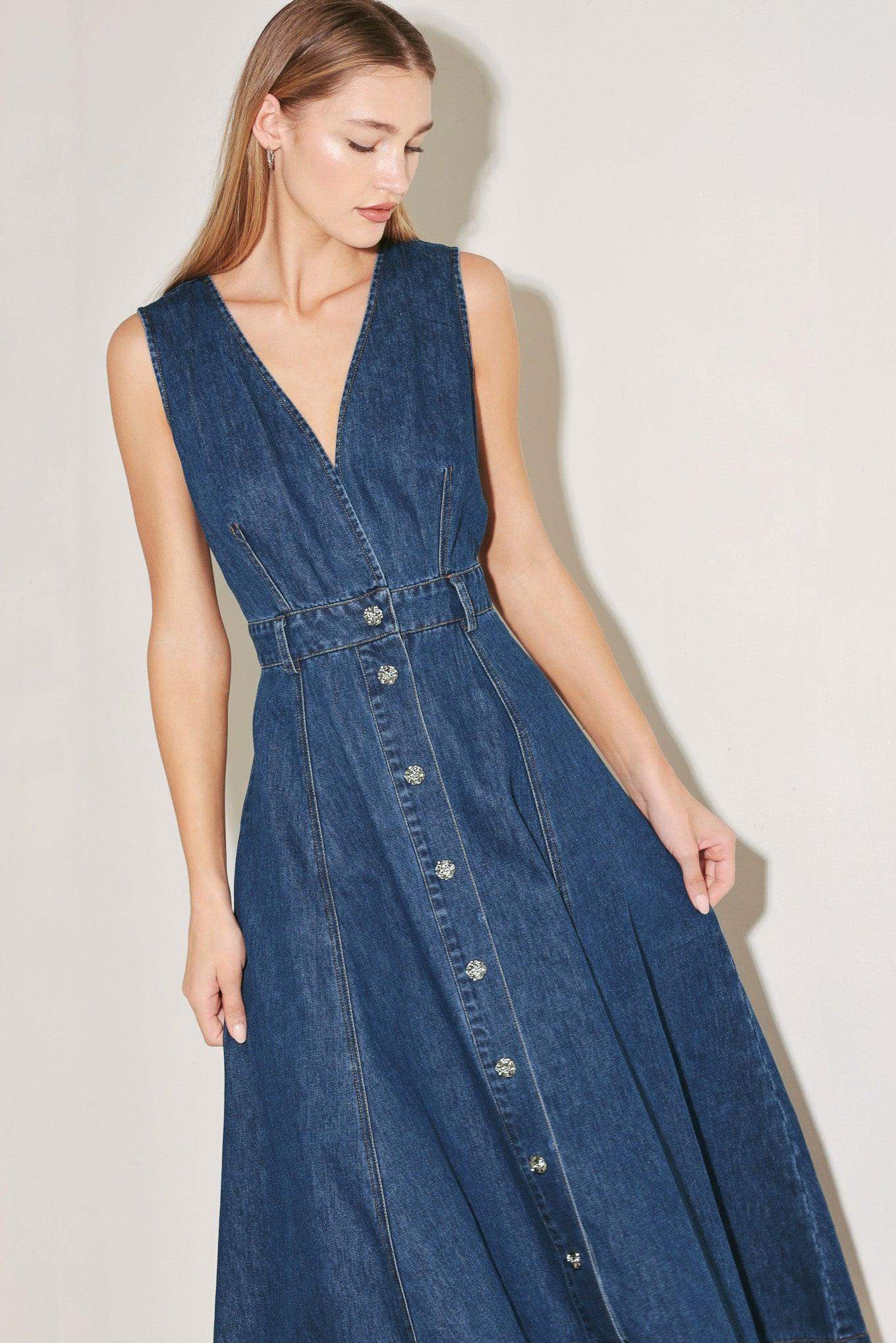 PARIS IN DENIM MIDI DRESS - Flying Tomato - Flyclothing LLC