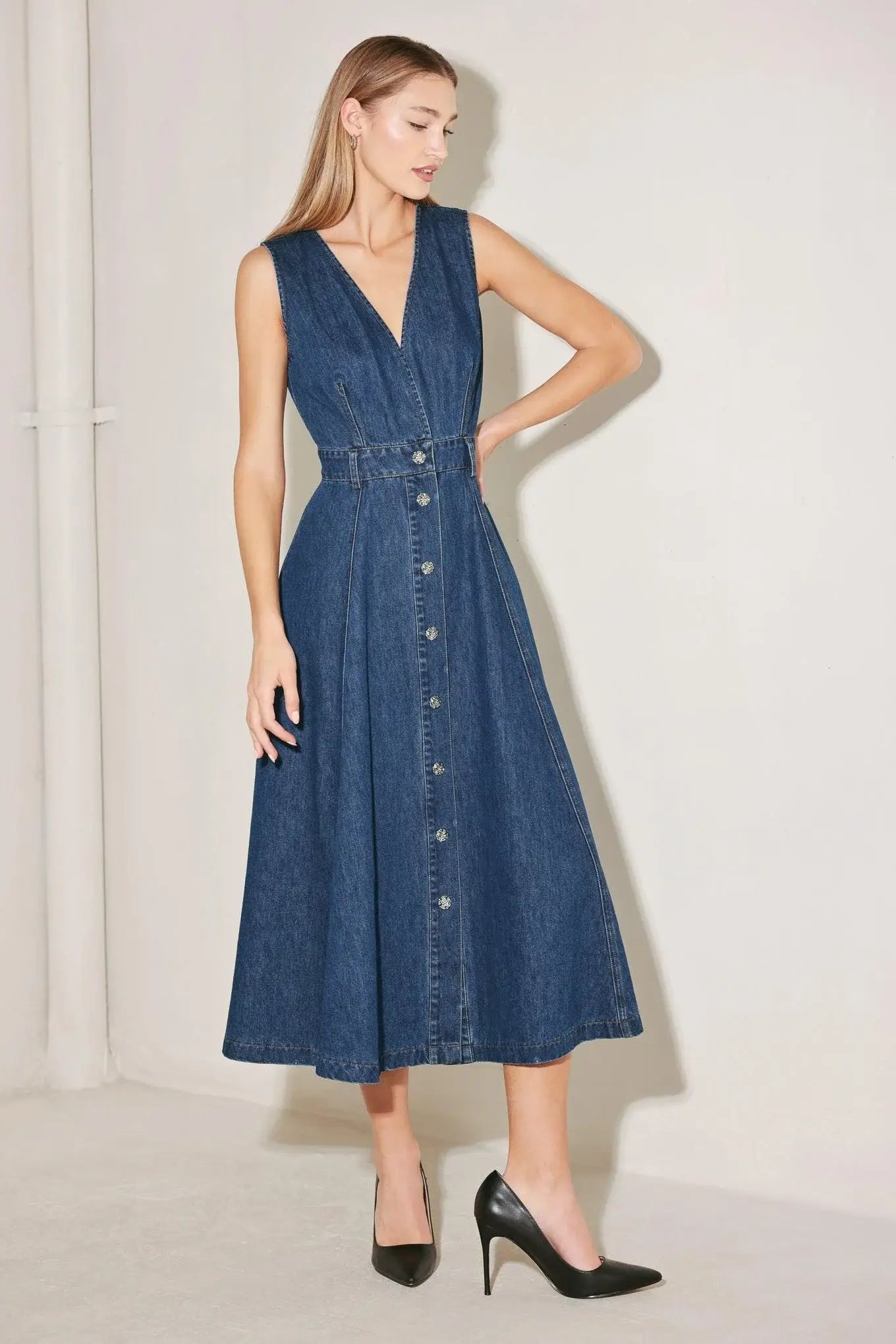 PARIS IN DENIM MIDI DRESS - Flying Tomato - Flyclothing LLC