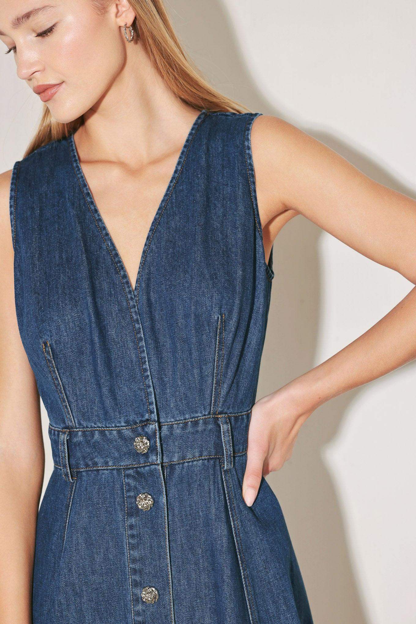 PARIS IN DENIM MIDI DRESS - Flying Tomato - Flyclothing LLC