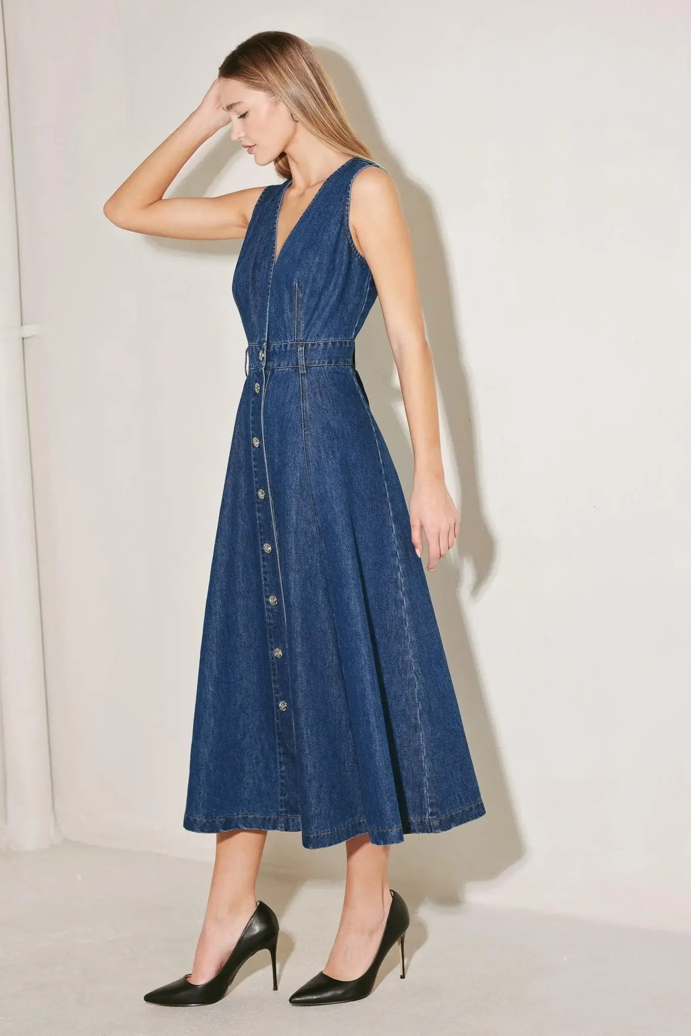 PARIS IN DENIM MIDI DRESS - Flying Tomato - Flyclothing LLC