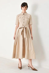 DESERT ICON WOVEN MIDI SHIRT DRESS - Flying Tomato - Flyclothing LLC