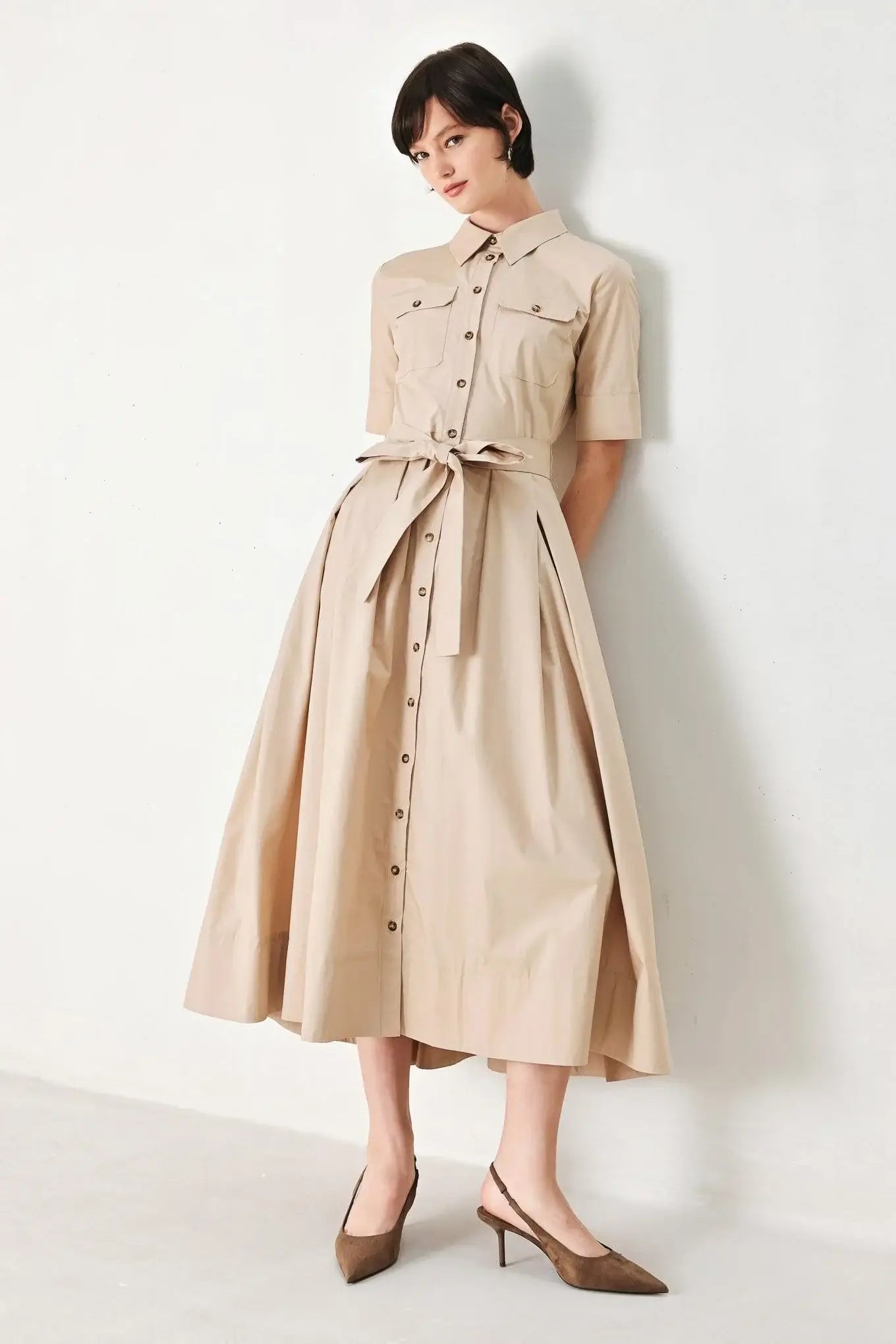 DESERT ICON WOVEN MIDI SHIRT DRESS - Flying Tomato - Flyclothing LLC