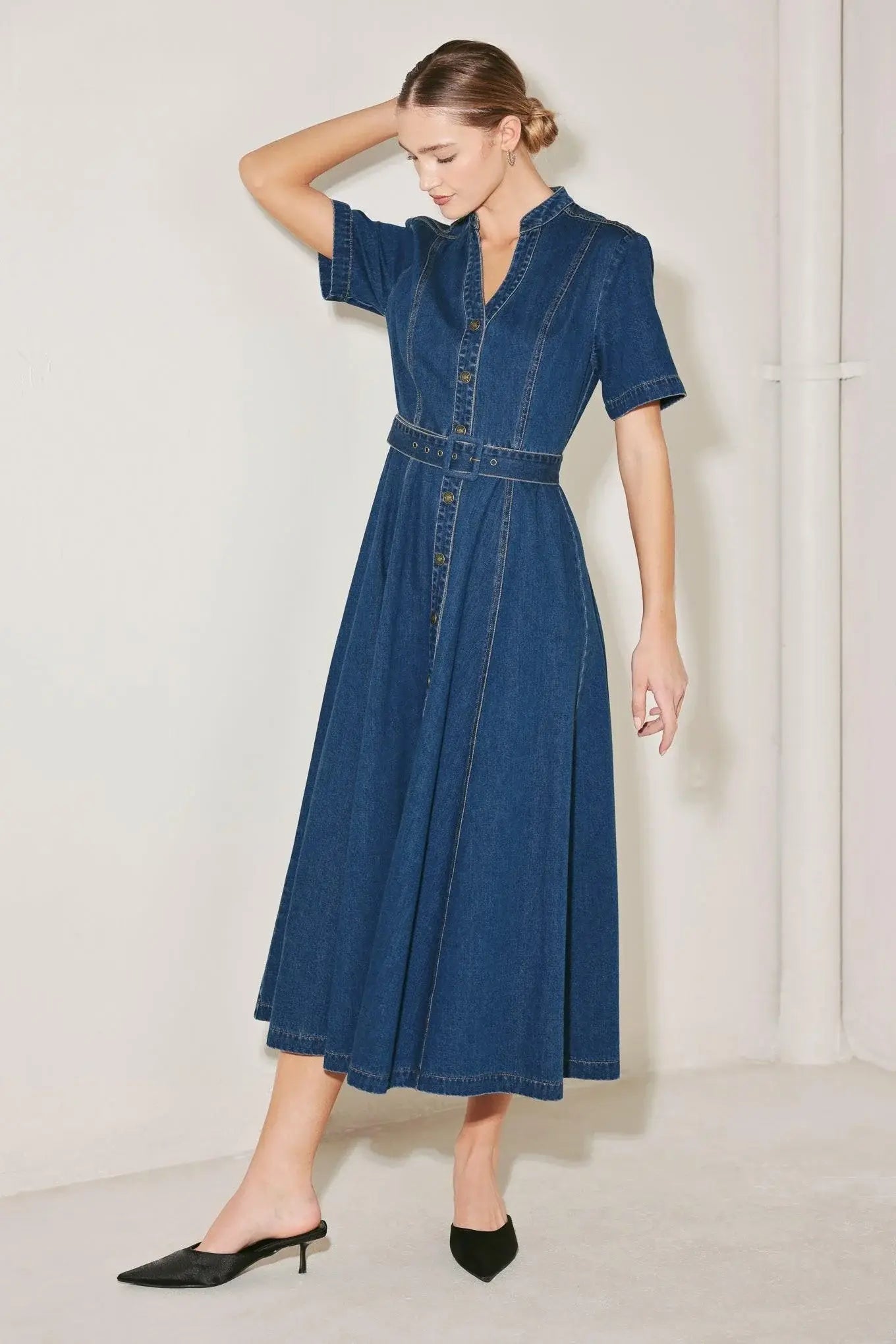 SATURN STREET DENIM MIDI DRESS - Flying Tomato - Flyclothing LLC