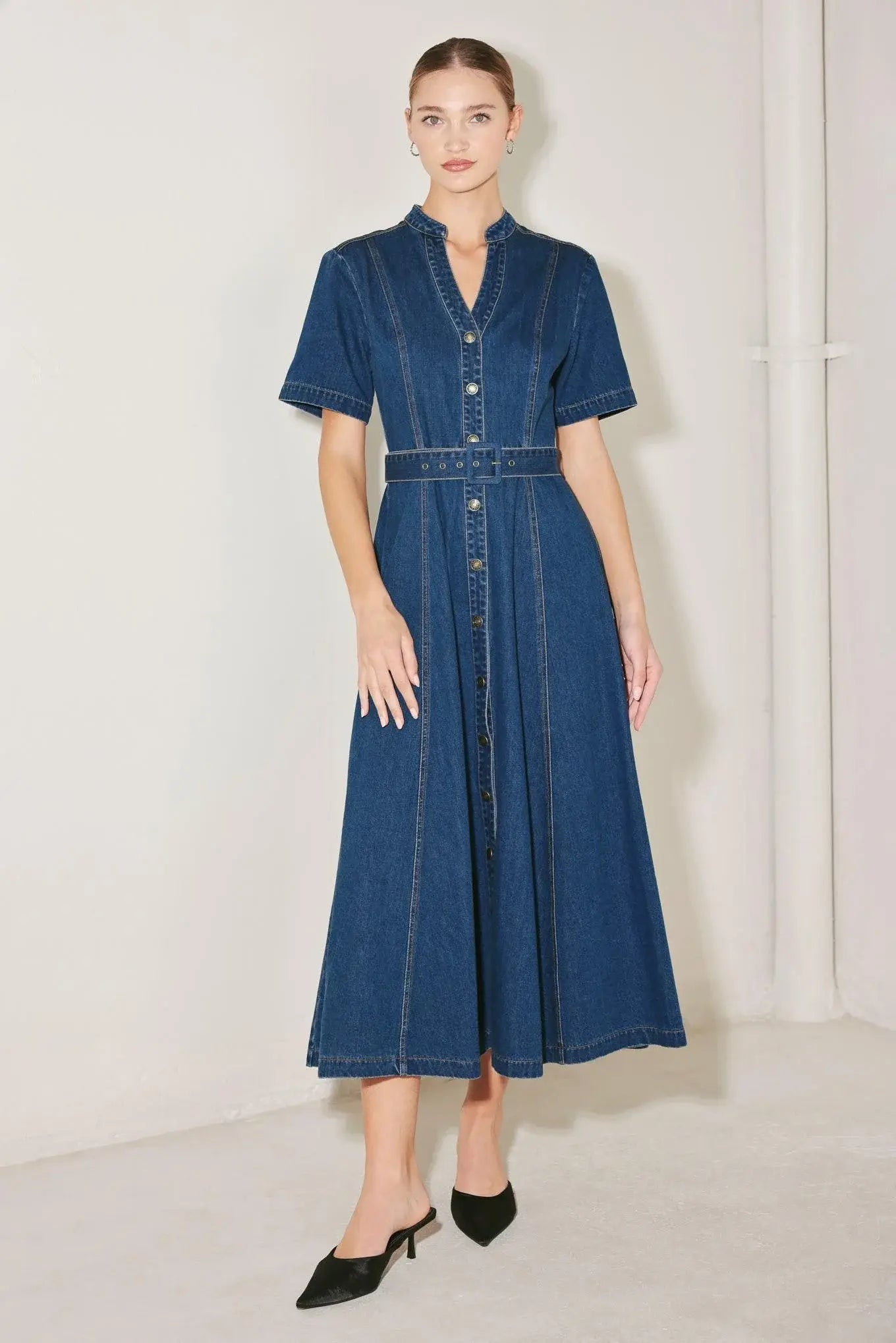 SATURN STREET DENIM MIDI DRESS - Flying Tomato - Flyclothing LLC