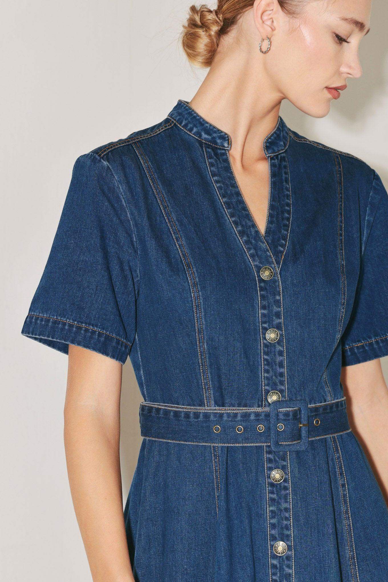 SATURN STREET DENIM MIDI DRESS - Flying Tomato - Flyclothing LLC