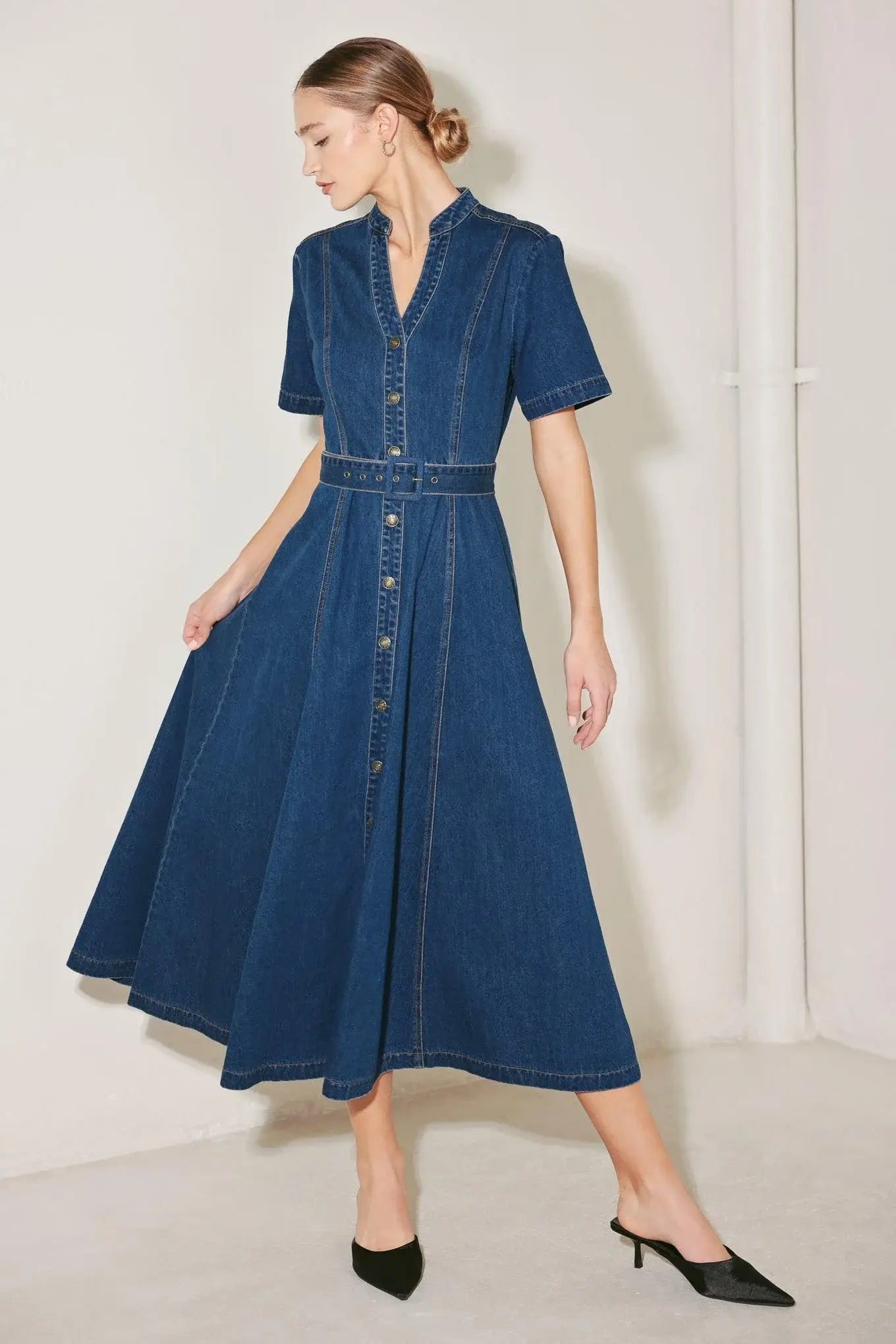 SATURN STREET DENIM MIDI DRESS - Flying Tomato - Flyclothing LLC