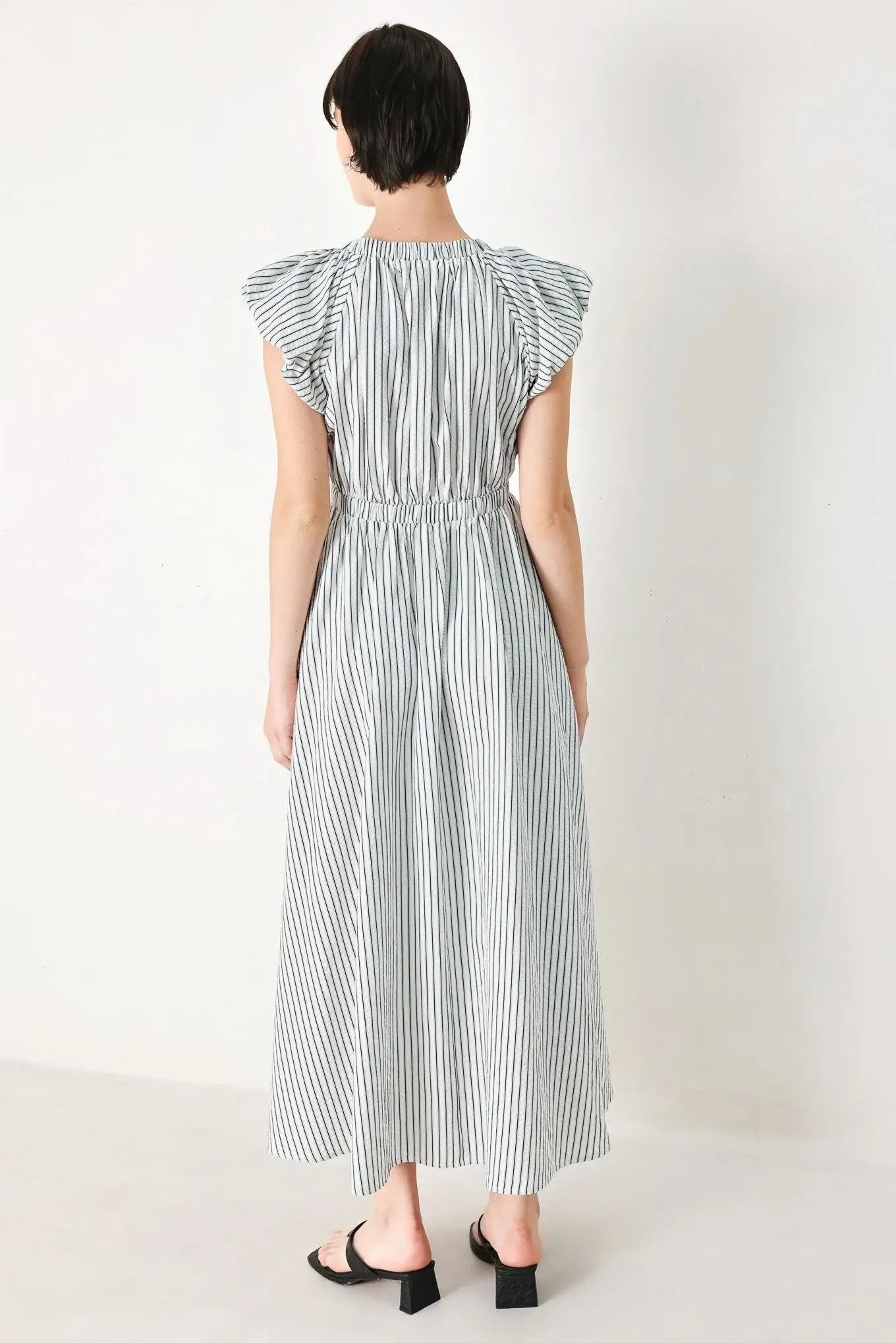 WHISPER STRIPE WOVEN MIDI DRESS - Flying Tomato - Flyclothing LLC