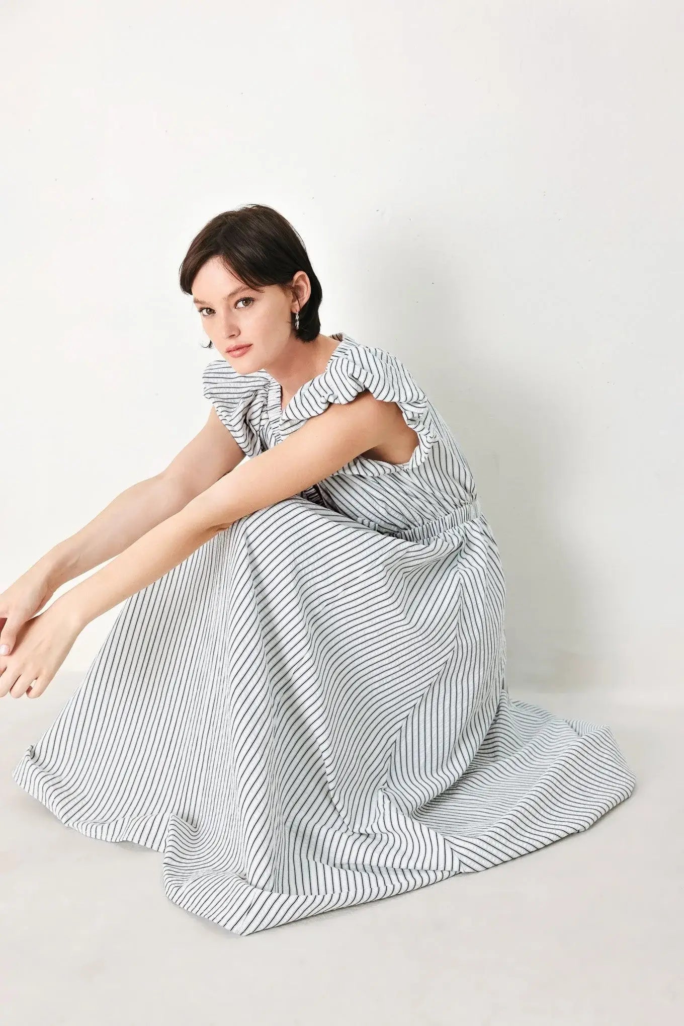 WHISPER STRIPE WOVEN MIDI DRESS - Flying Tomato - Flyclothing LLC