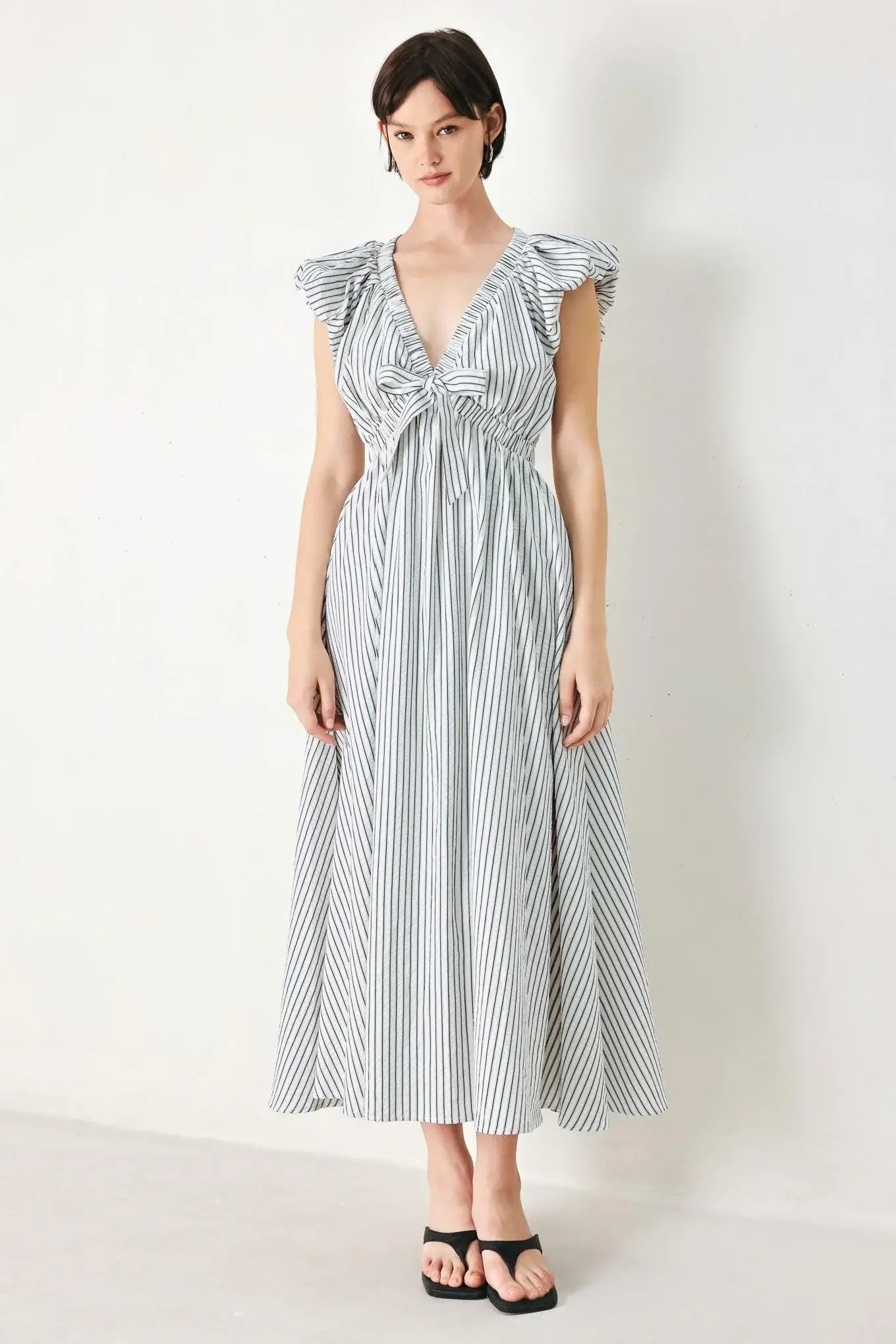 WHISPER STRIPE WOVEN MIDI DRESS - Flying Tomato - Flyclothing LLC