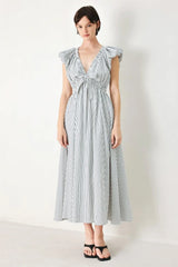 WHISPER STRIPE WOVEN MIDI DRESS - Flying Tomato - Flyclothing LLC