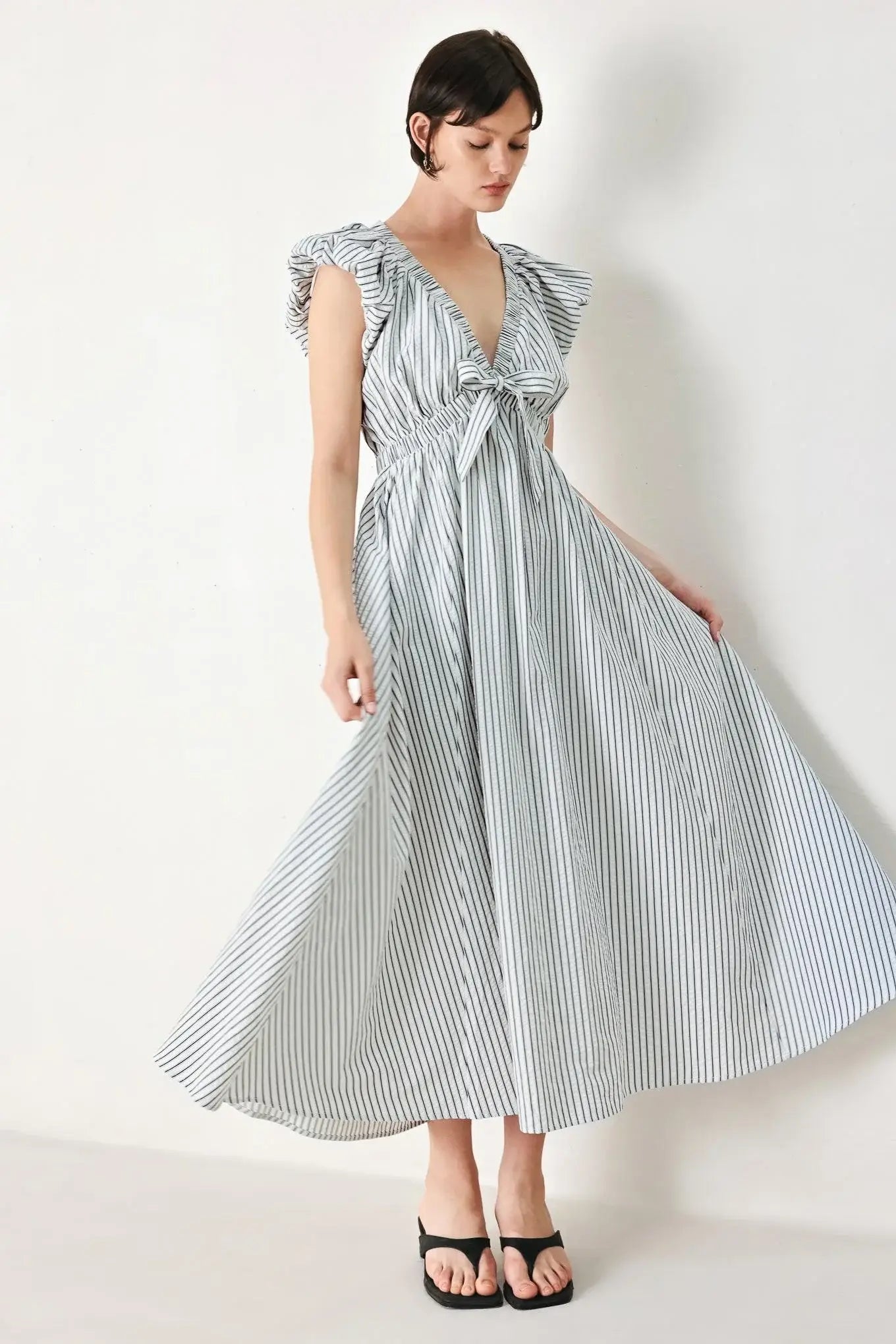 WHISPER STRIPE WOVEN MIDI DRESS - Flying Tomato - Flyclothing LLC