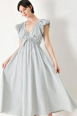 WHISPER STRIPE WOVEN MIDI DRESS - Flying Tomato - Flyclothing LLC