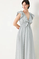 WHISPER STRIPE WOVEN MIDI DRESS - Flying Tomato - Flyclothing LLC