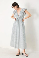 WHISPER STRIPE WOVEN MIDI DRESS - Flying Tomato - Flyclothing LLC