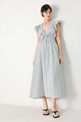 WHISPER STRIPE WOVEN MIDI DRESS - Flying Tomato - Flyclothing LLC