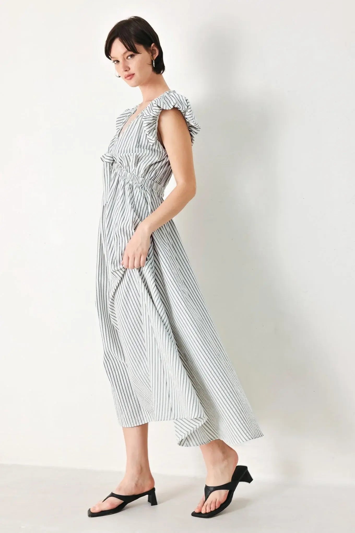 WHISPER STRIPE WOVEN MIDI DRESS - Flying Tomato - Flyclothing LLC