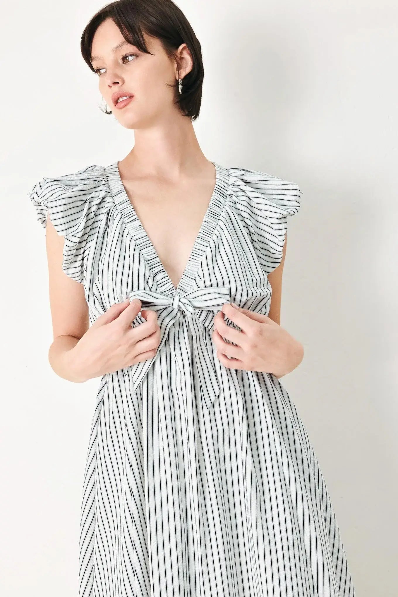 WHISPER STRIPE WOVEN MIDI DRESS - Flying Tomato - Flyclothing LLC