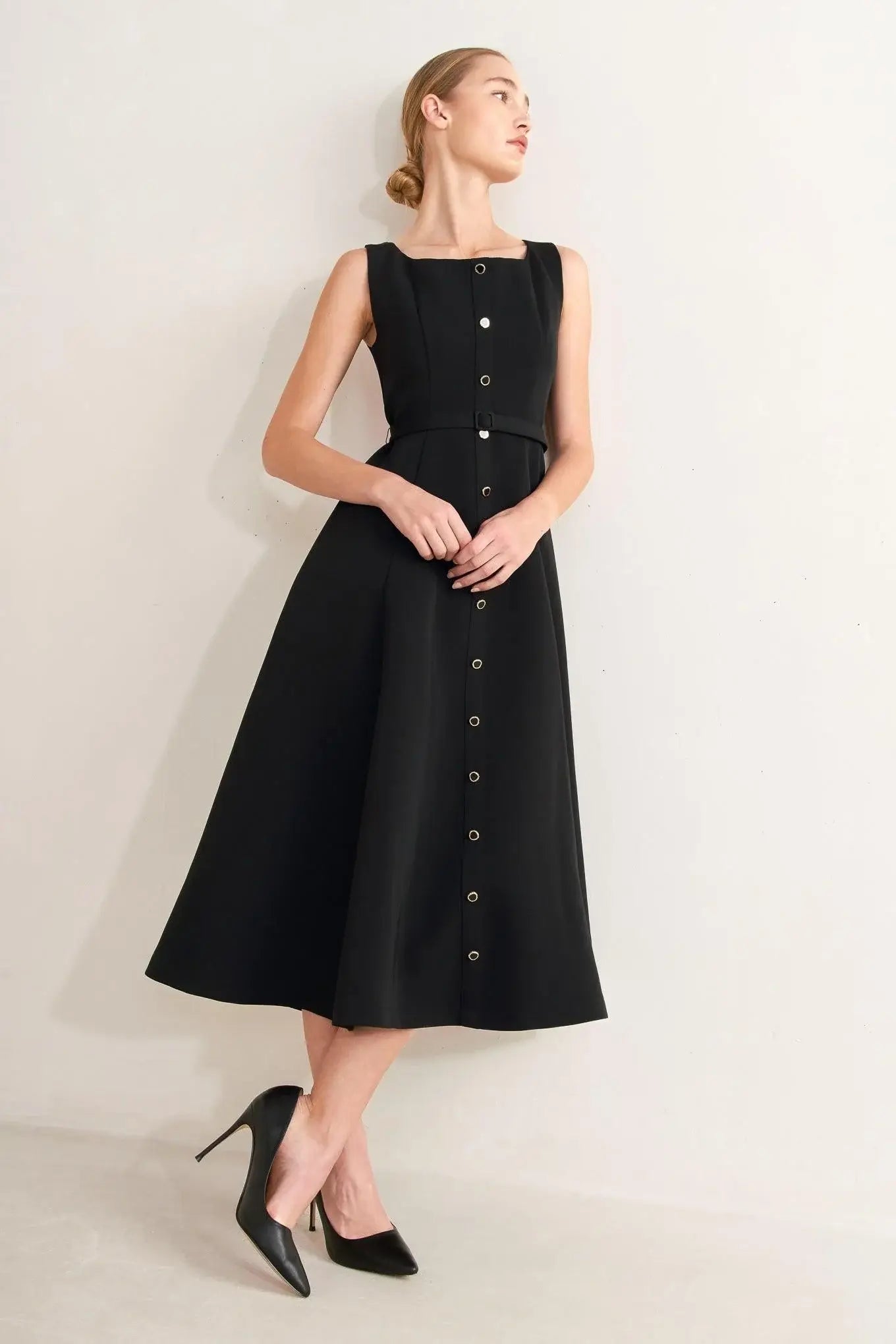 PARIS AFTER DARK WOVEN MIDI DRESS - Flying Tomato - Flyclothing LLC