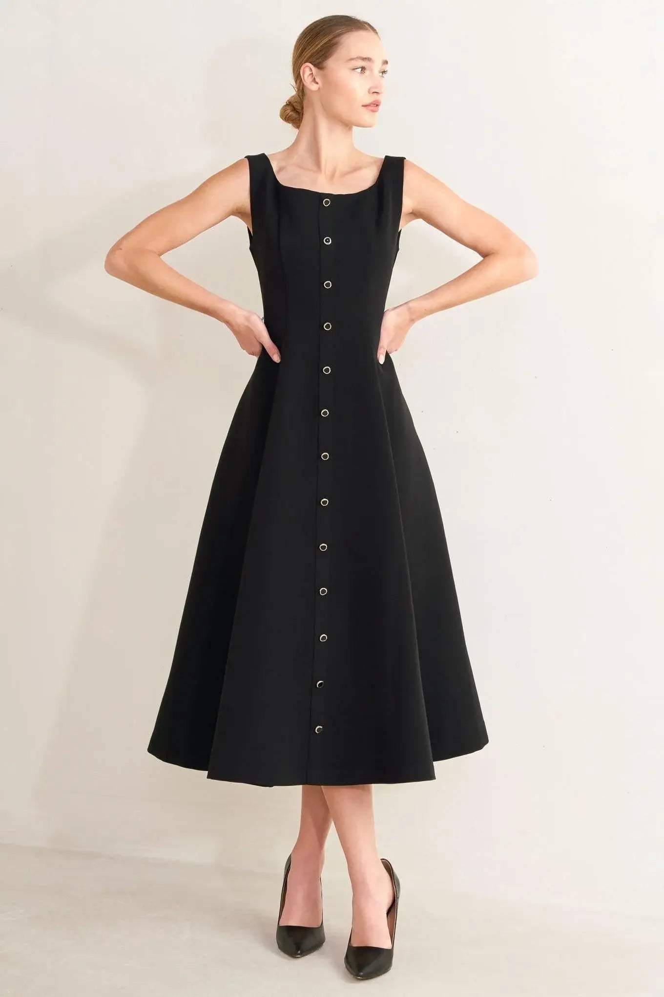 PARIS AFTER DARK WOVEN MIDI DRESS - Flying Tomato - Flyclothing LLC