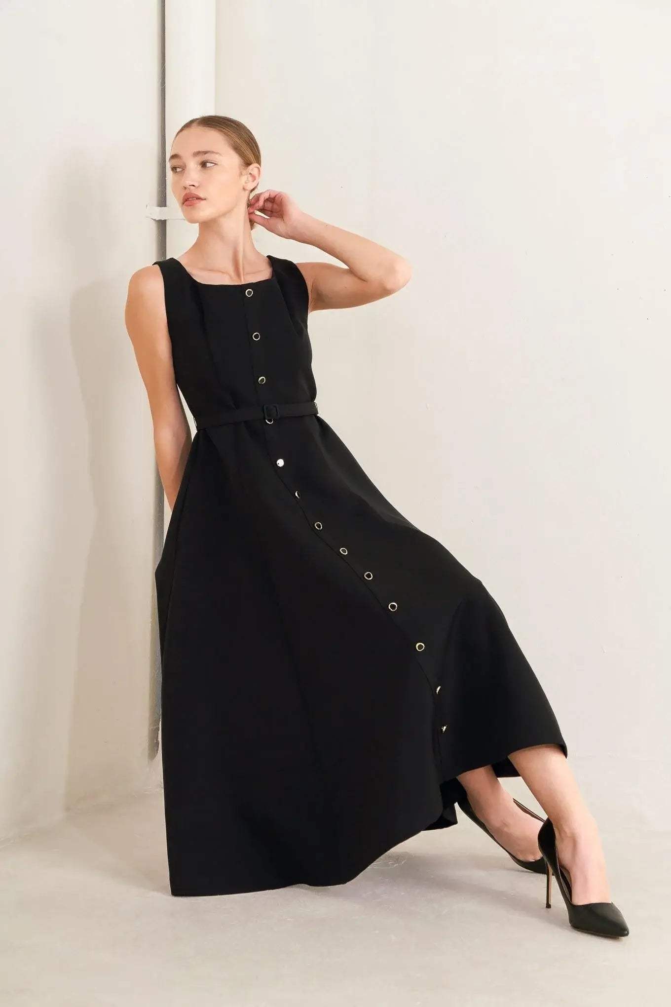 PARIS AFTER DARK WOVEN MIDI DRESS - Flying Tomato - Flyclothing LLC
