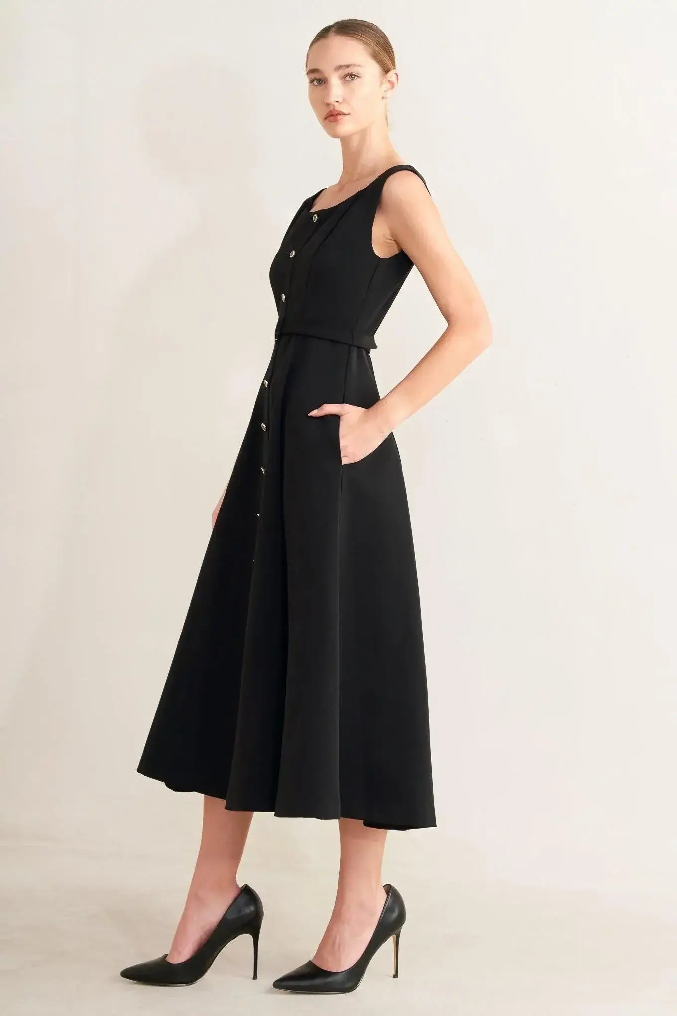 PARIS AFTER DARK WOVEN MIDI DRESS - Flying Tomato - Flyclothing LLC