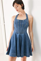 VINTAGE SHAPE DENIM MINI DRESS - Flying Tomato - Flyclothing LLC