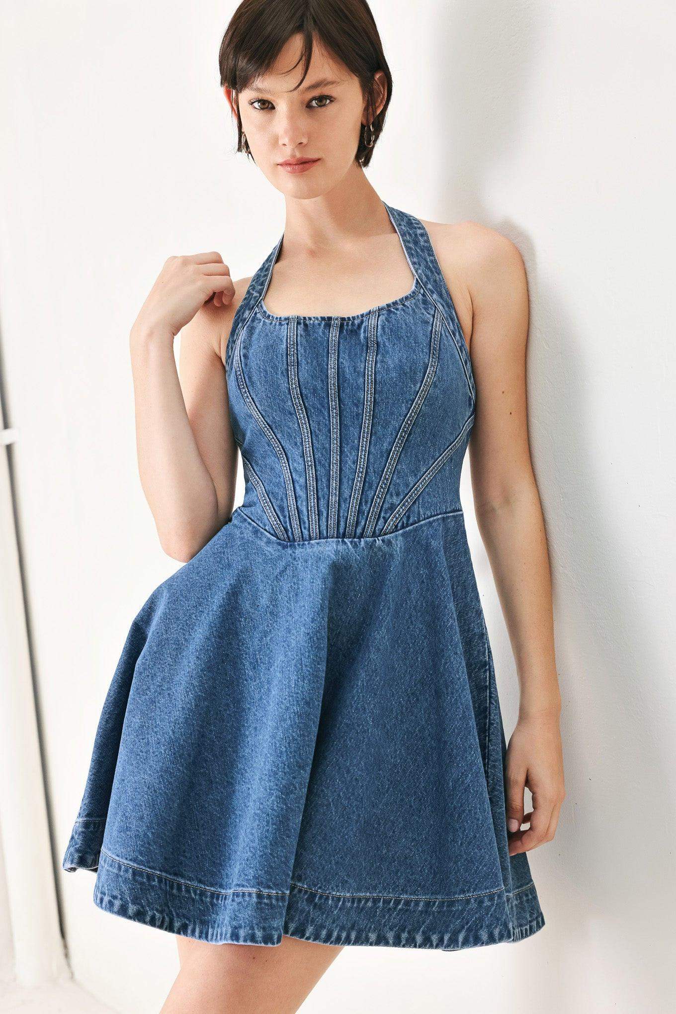 VINTAGE SHAPE DENIM MINI DRESS - Flying Tomato - Flyclothing LLC