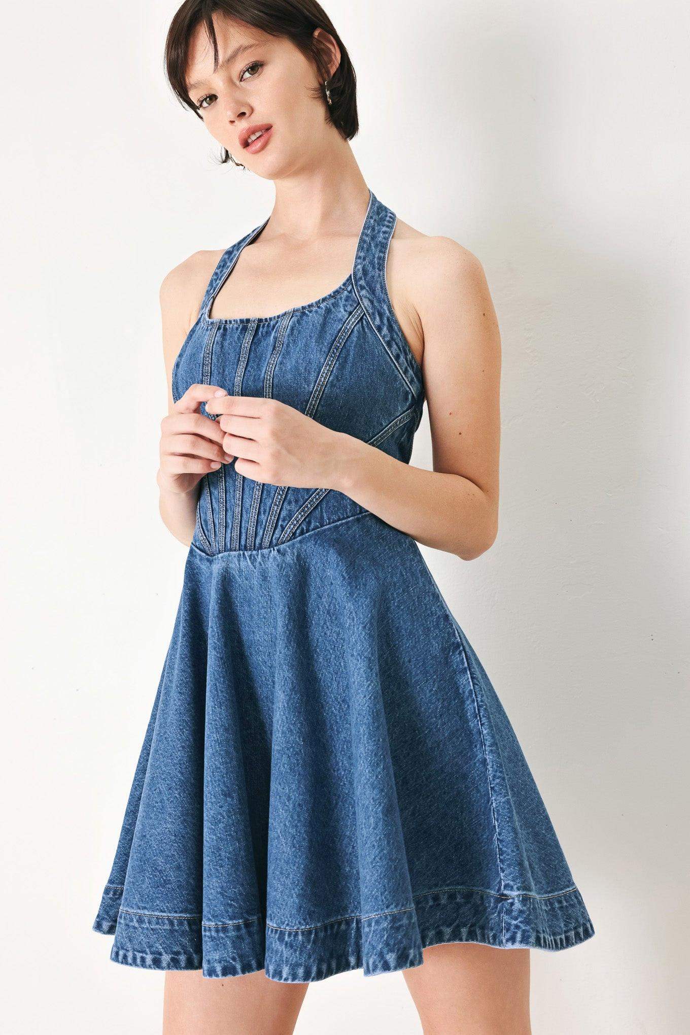 VINTAGE SHAPE DENIM MINI DRESS - Flying Tomato - Flyclothing LLC
