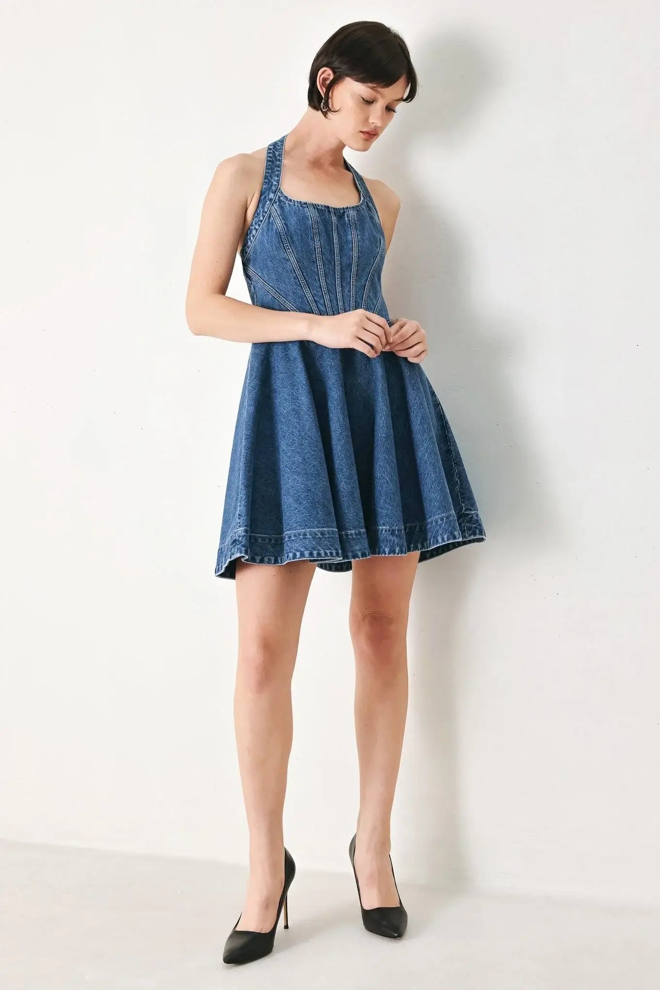 VINTAGE SHAPE DENIM MINI DRESS - Flying Tomato - Flyclothing LLC