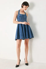VINTAGE SHAPE DENIM MINI DRESS - Flying Tomato - Flyclothing LLC