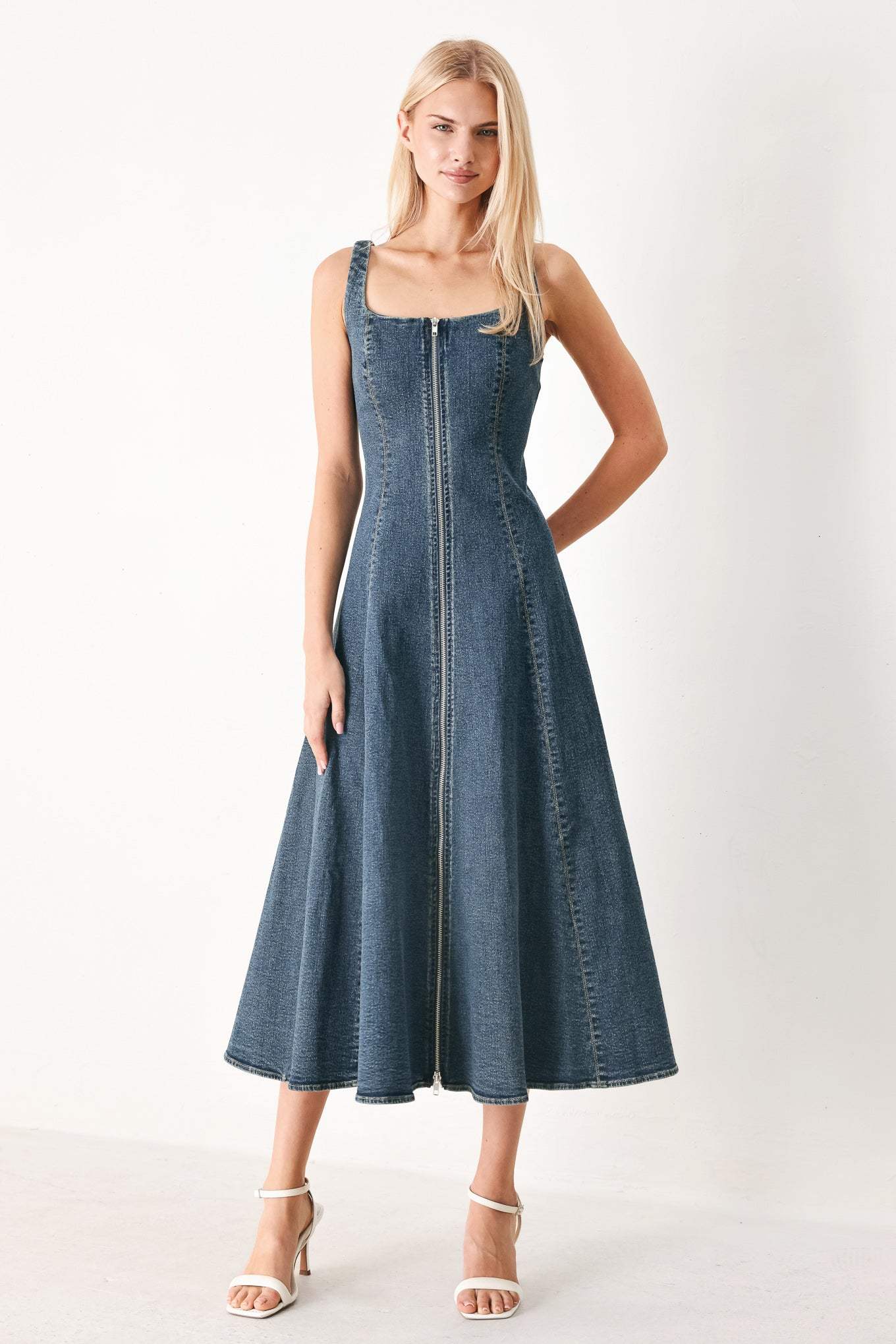 SHAPE OF BLUE DENIM MIDI DRESS - Flying Tomato - Flyclothing LLC