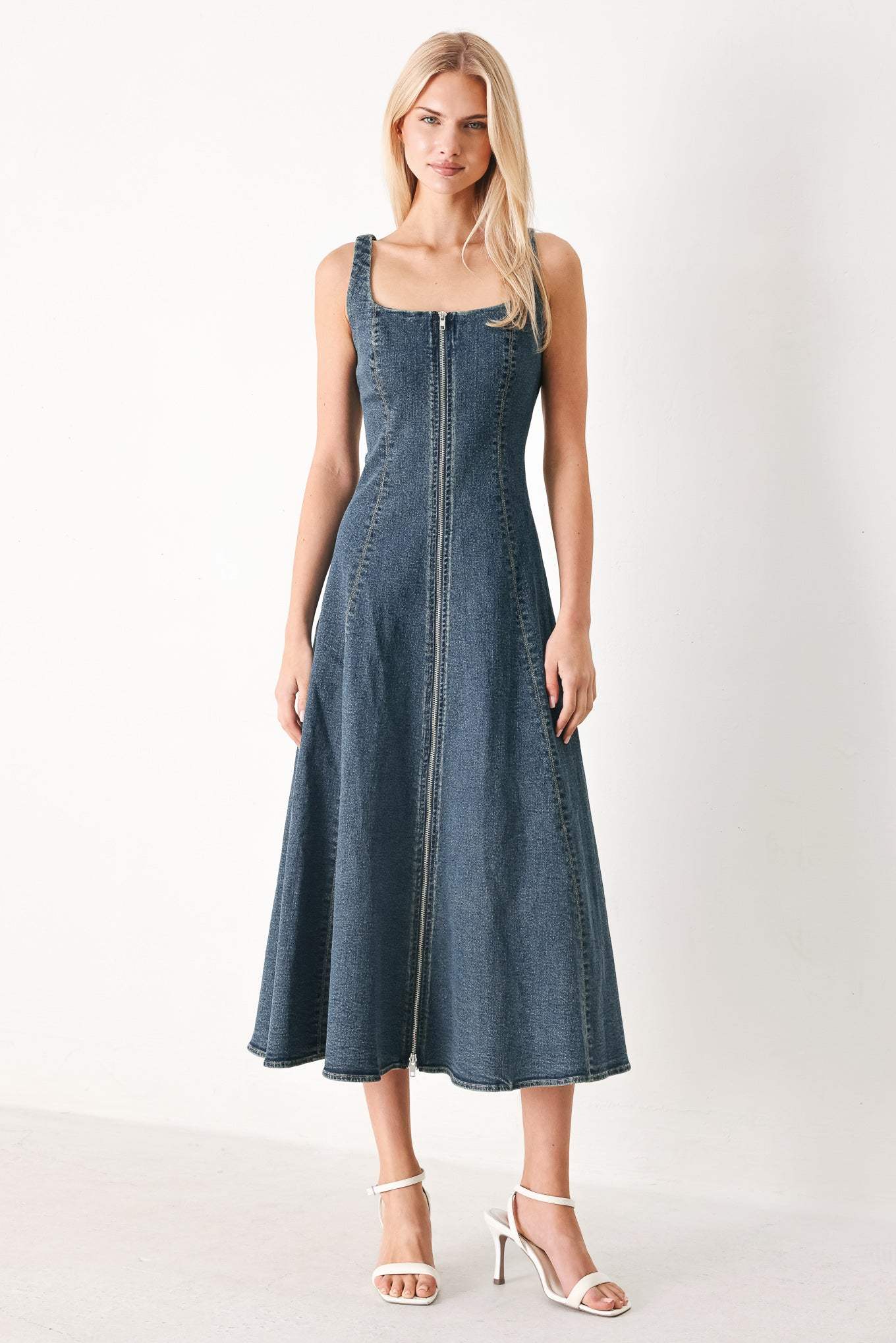 SHAPE OF BLUE DENIM MIDI DRESS - Flying Tomato - Flyclothing LLC
