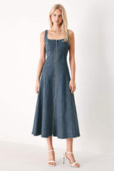 SHAPE OF BLUE DENIM MIDI DRESS - Flying Tomato - Flyclothing LLC