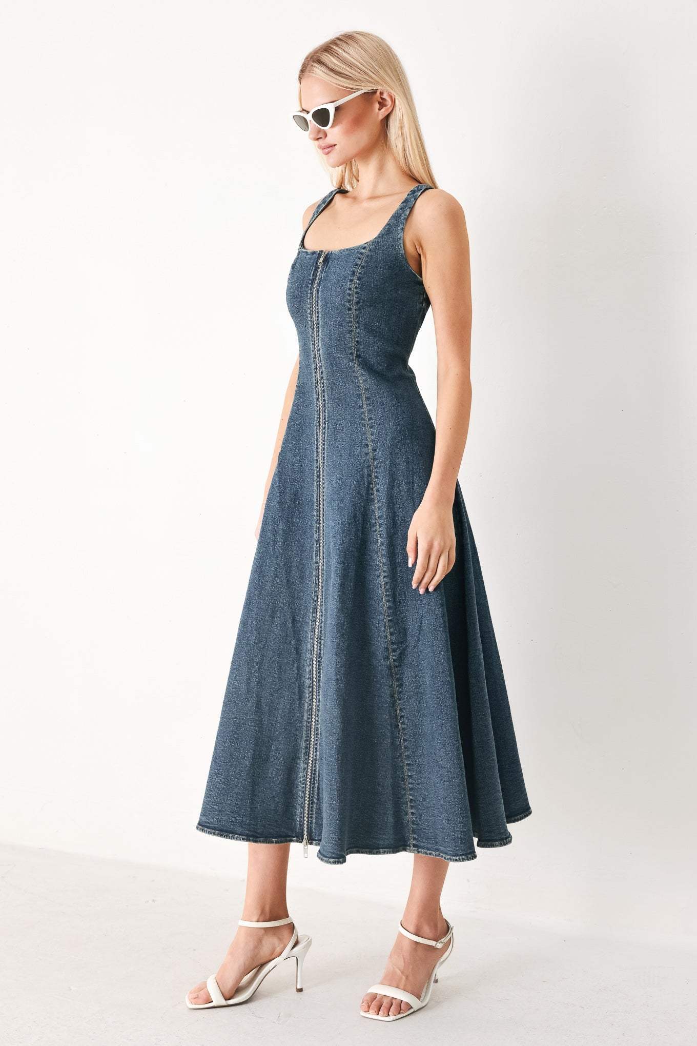 SHAPE OF BLUE DENIM MIDI DRESS - Flying Tomato - Flyclothing LLC